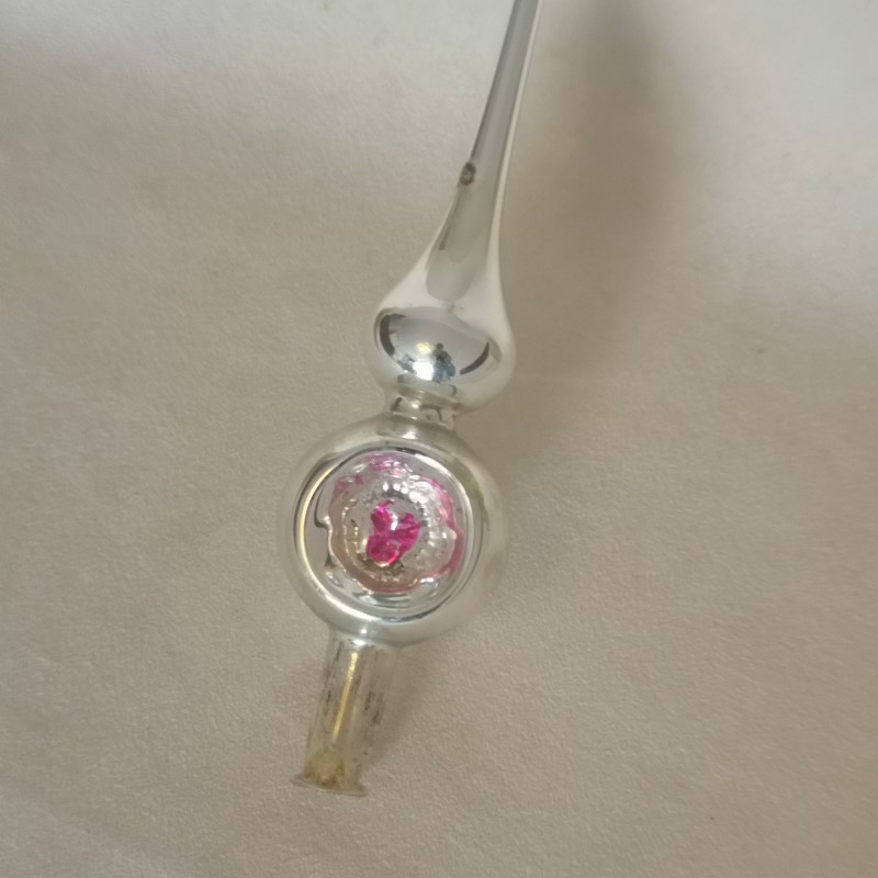 Antieke kerstboom piek zilver reflex roze