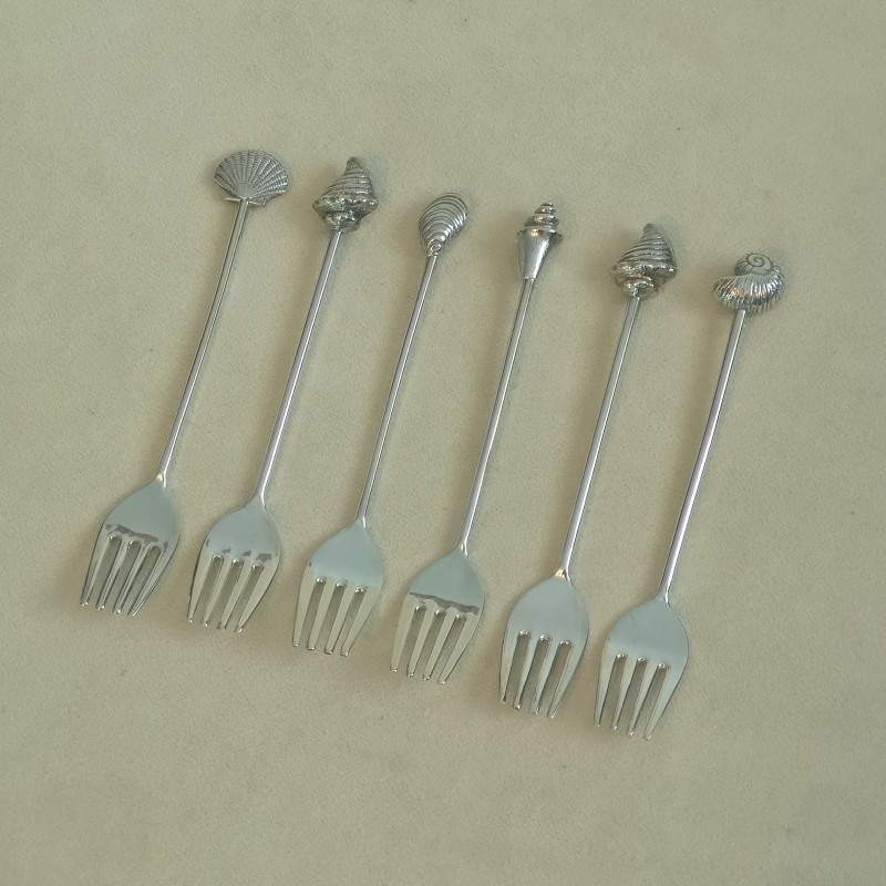 Vintage verzilverde gebaksvorkjes schelp Shell 6 stuks - Afbeelding 2