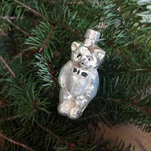 Vintage kerstbal beertje zilver