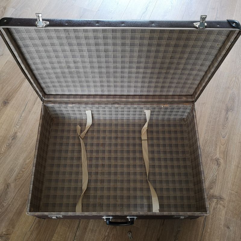 GERESERVEERD Vintage vulcan fiber koffer (groot) - Afbeelding 4