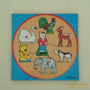 Vintage houten kinder puzzel Simplex Toys nr. 1105, kabouter en dieren